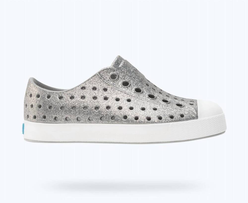 NEW NATIVE kids jefferson bio sneaker in platinum bling/shell white